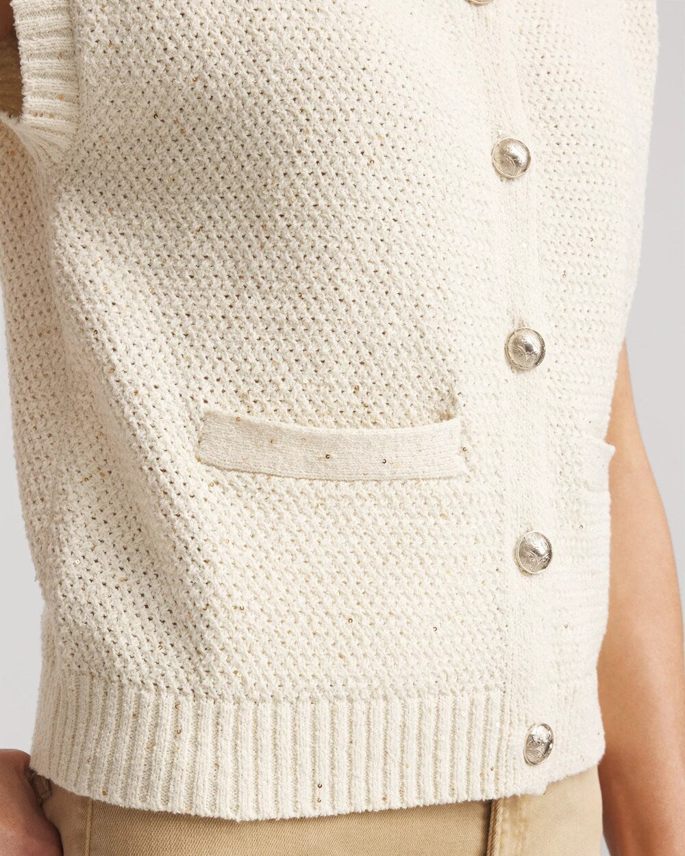Chico's Button-Up Sweater Vest Gold