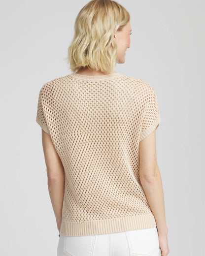 Chico's Embroidered Pointelle Pull-Over Glistening Sand