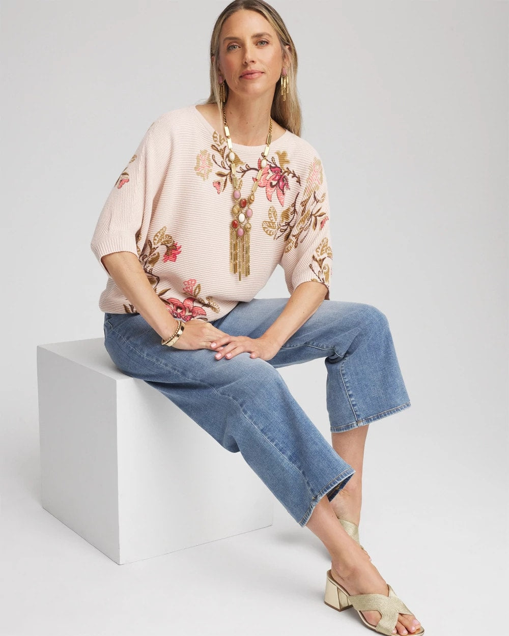 Chico's Ribbed Combed Cotton Sweater Multi