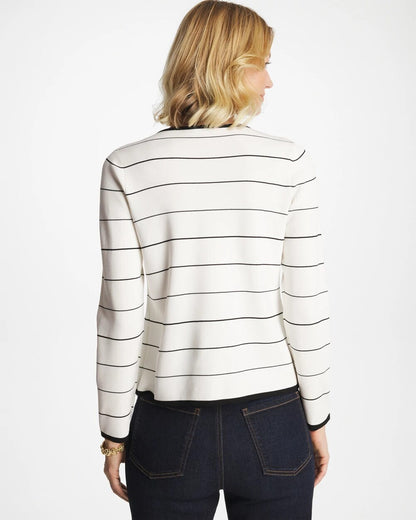 Chico's Contrast Tipped Sweater Blazer Ecru