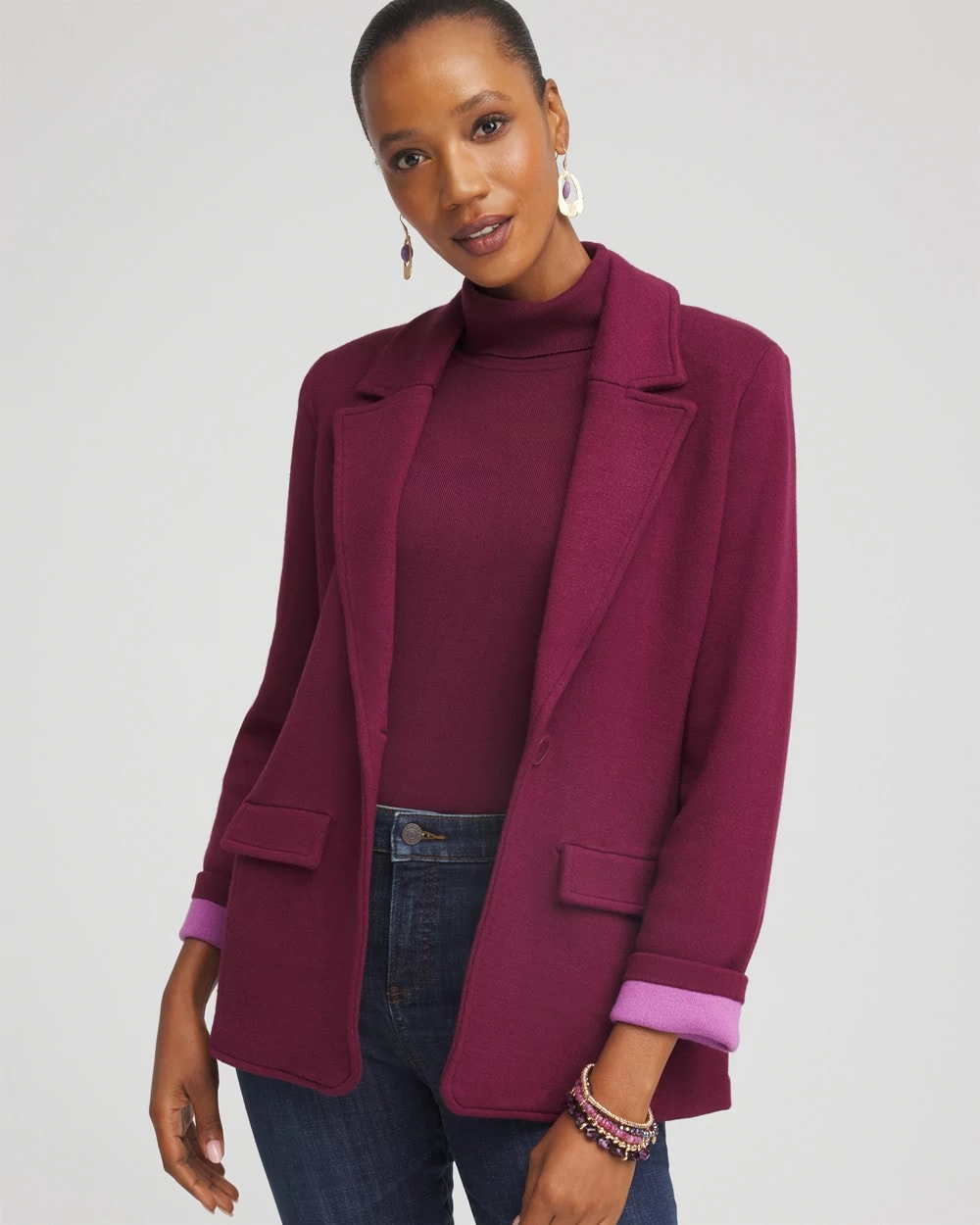Chico's Single-Breasted Sweater Blazer Deep Chianti