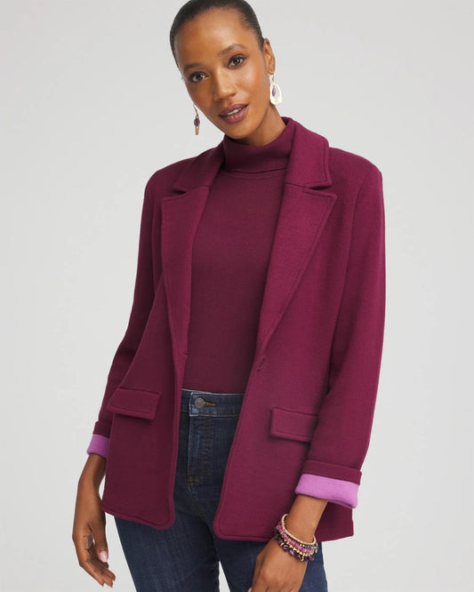 Chico's Single-Breasted Sweater Blazer Deep Chianti
