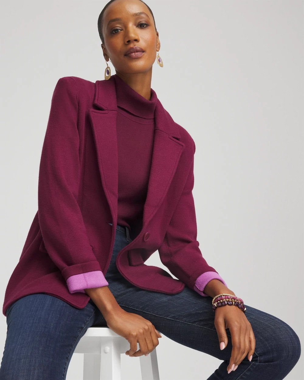 Chico's Single-Breasted Sweater Blazer Deep Chianti