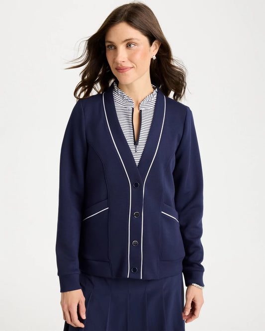 Chico's Zenergy® Soft Pique Button-Down Cardigan Passport Blue