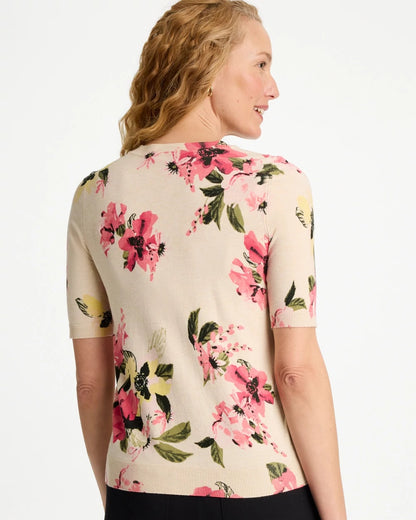 Chico's Ella Crewneck Floral Pullover Sweater Hot Honeysuckle