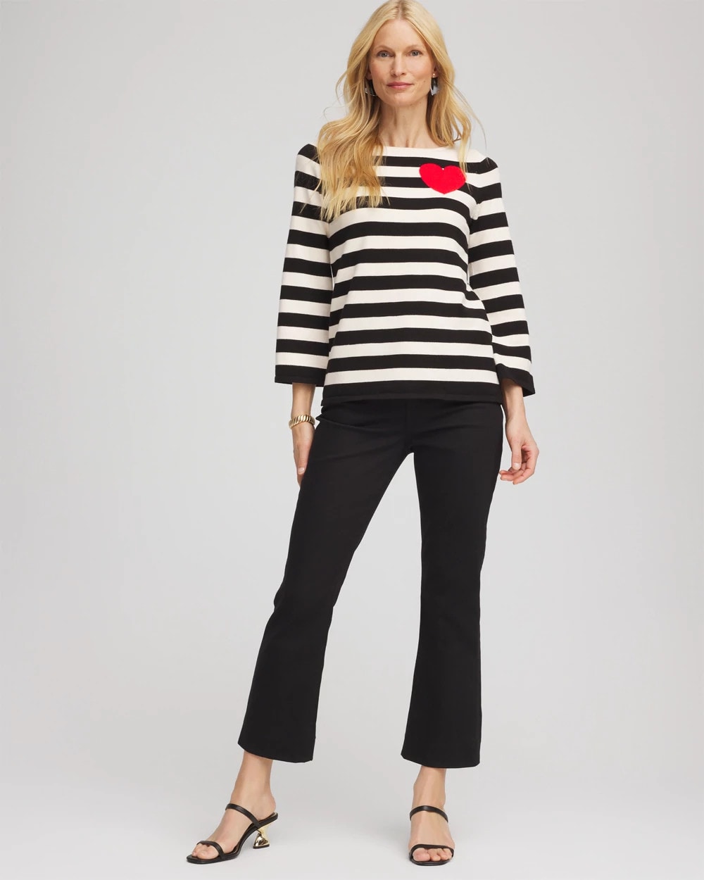 Chico's Striped V-Day Pullover English Cream