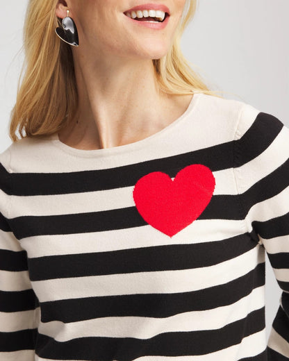 Chico's Striped V-Day Pullover English Cream