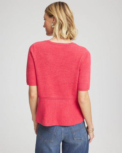 Chico's Pullover Peplum Sweater Folkloric Red