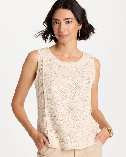 Chico's Crochet Sequin Tank Neutral