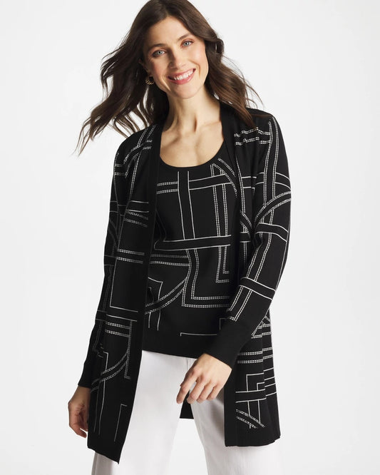 Chico's Ella Graphic Cardigan Black