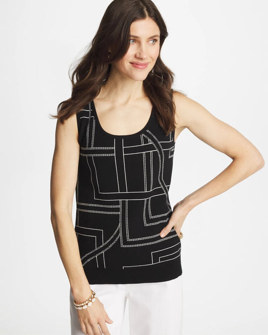 Chico's Ella Graphic Scoopneck Tank Black