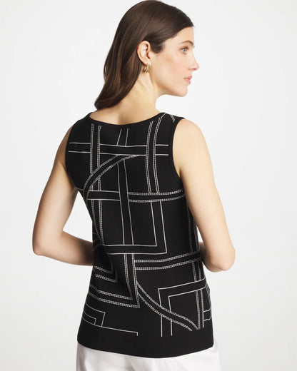 Chico's Ella Graphic Scoopneck Tank Black