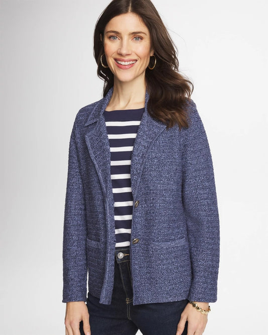 Chico's Denim Inspired Textured Cardigan Medium Denim