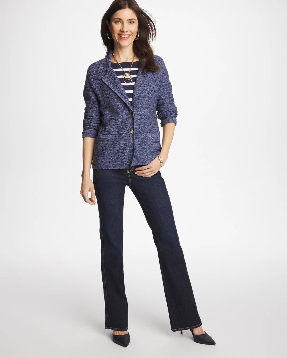 Chico's Denim Inspired Textured Cardigan Medium Denim