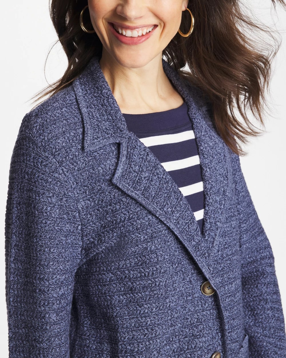 Chico's Denim Inspired Textured Cardigan Medium Denim