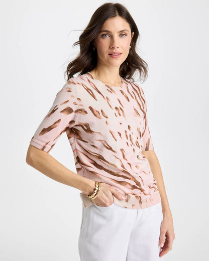 Chico's Ella Crewneck Metallic Pullover Sweater Sweet Blossom
