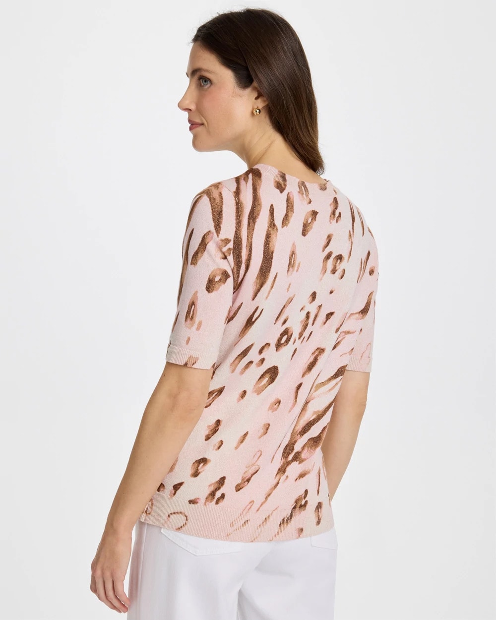 Chico's Ella Crewneck Metallic Pullover Sweater Sweet Blossom
