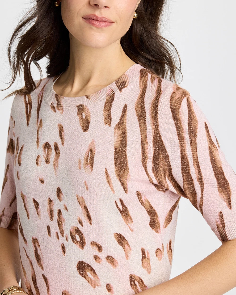 Chico's Ella Crewneck Metallic Pullover Sweater Sweet Blossom