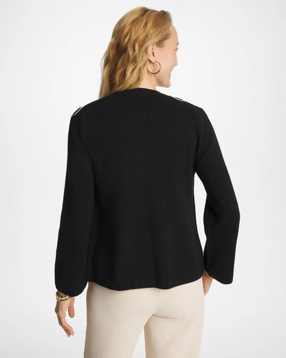 Chico's Embroidered Crewneck Cardigan Jacket Black