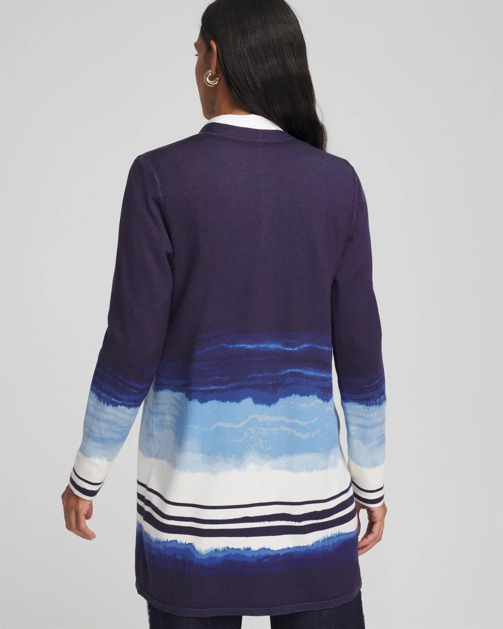 Chico's Stripe Ombre Duster Cardigan Passport Blue