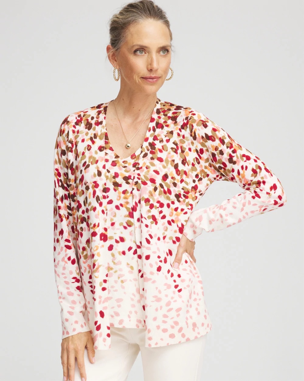 Chico's Ombré Printed V-Neck Cardigan Multi