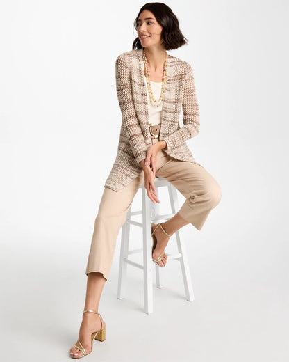 Chico's Pointelle Metallic Cardigan Cattail Brown