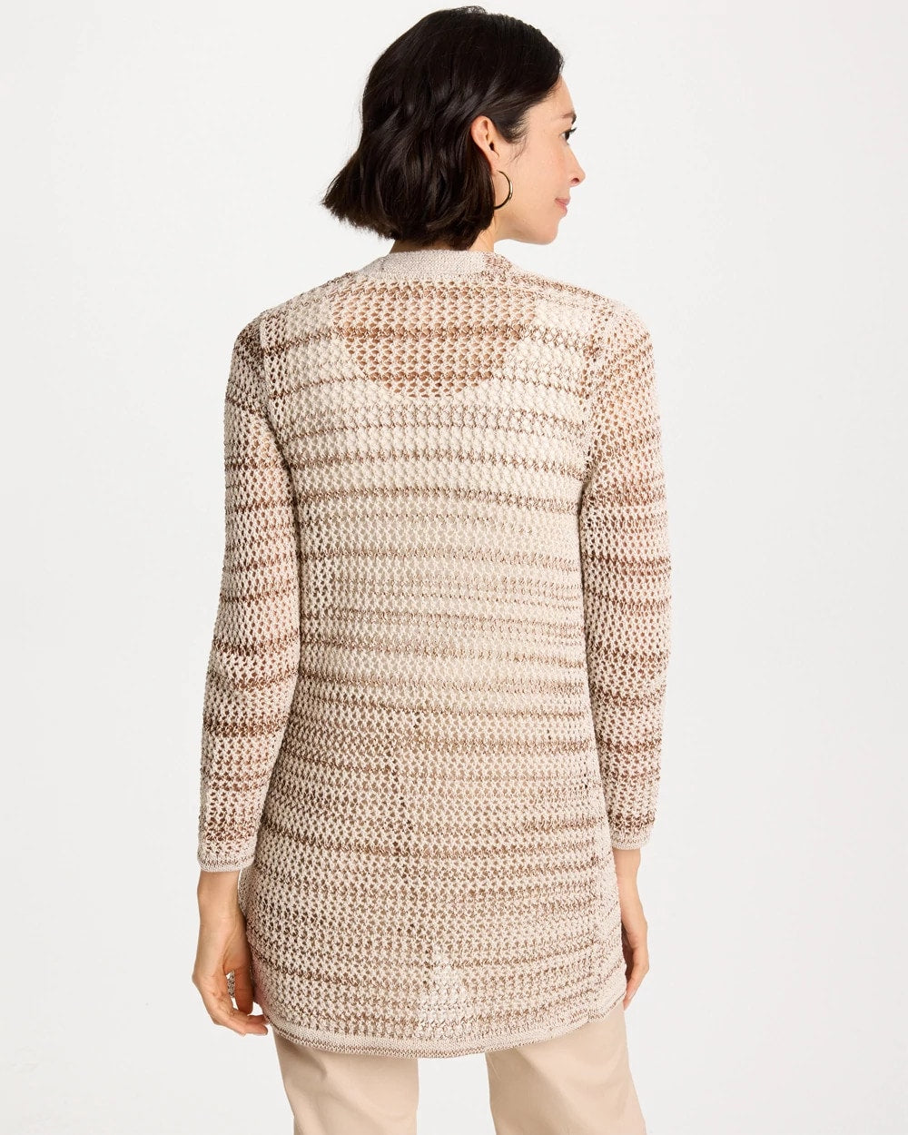 Chico's Pointelle Metallic Cardigan Cattail Brown