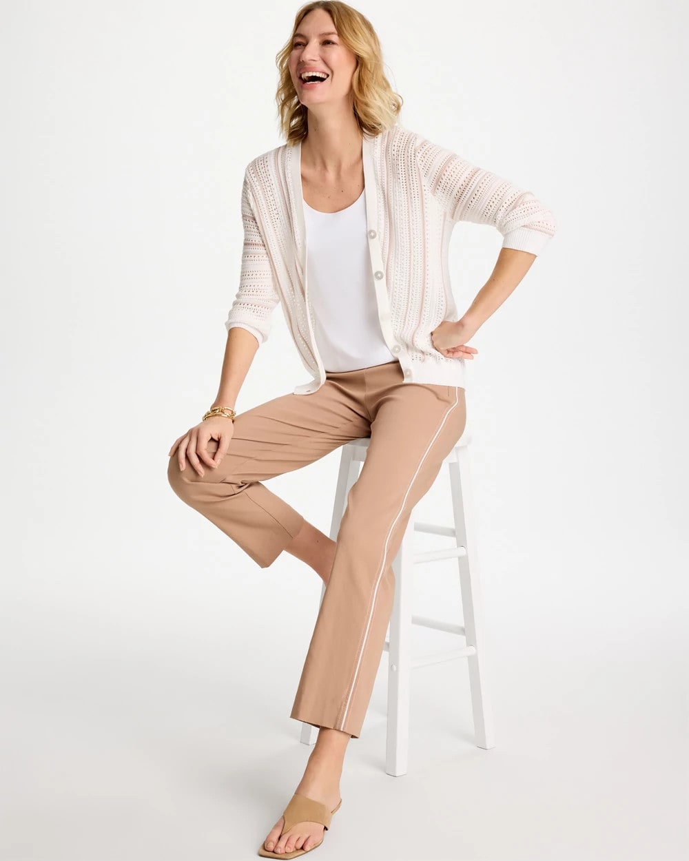 Chico's Striped Stitchy Cardigan Alabaster