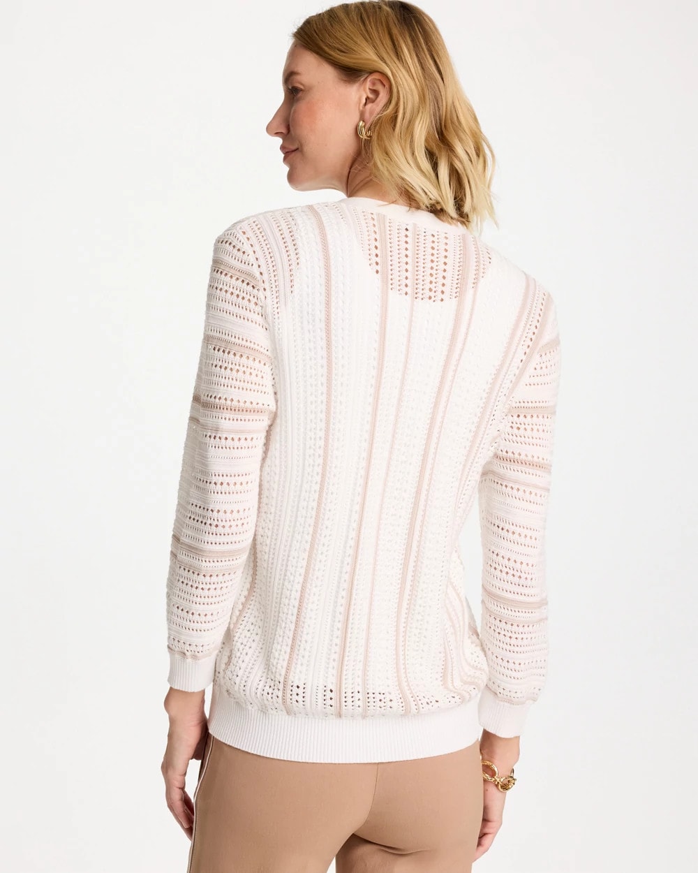 Chico's Striped Stitchy Cardigan Alabaster