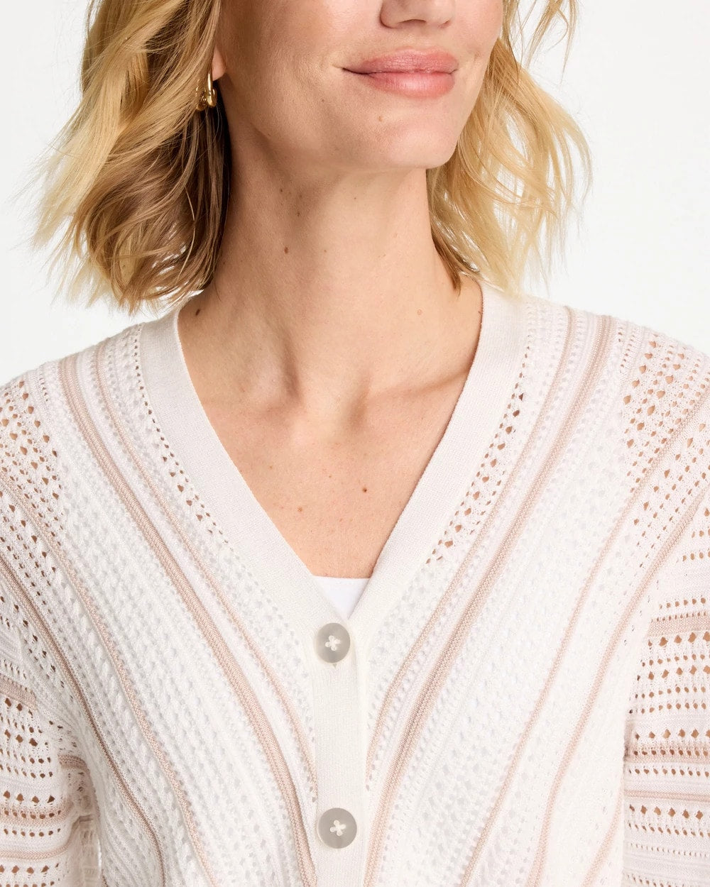 Chico's Striped Stitchy Cardigan Alabaster