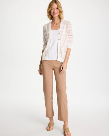Chico's Striped Stitchy Cardigan Alabaster