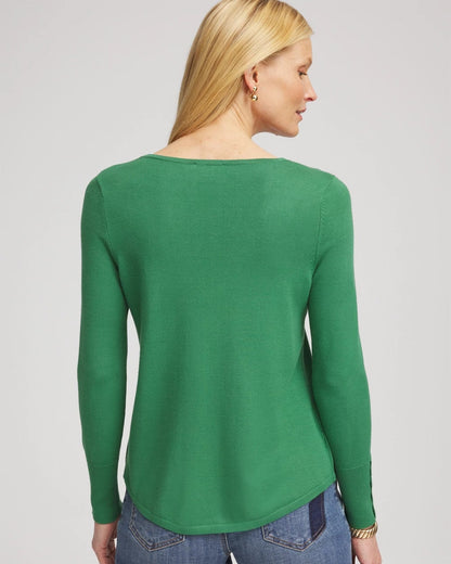 Chico's Ella V-Neck Pullover Sweater Jardin Green
