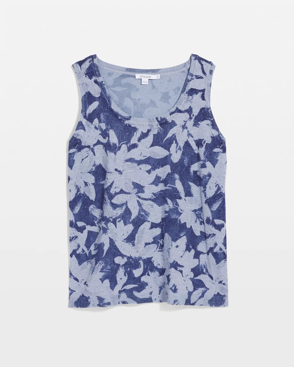 Chico's Ella Floral Scoopneck Tank Blue
