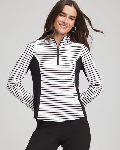 Chico's Zenergy® UPF Striped Block Half Zip Black
