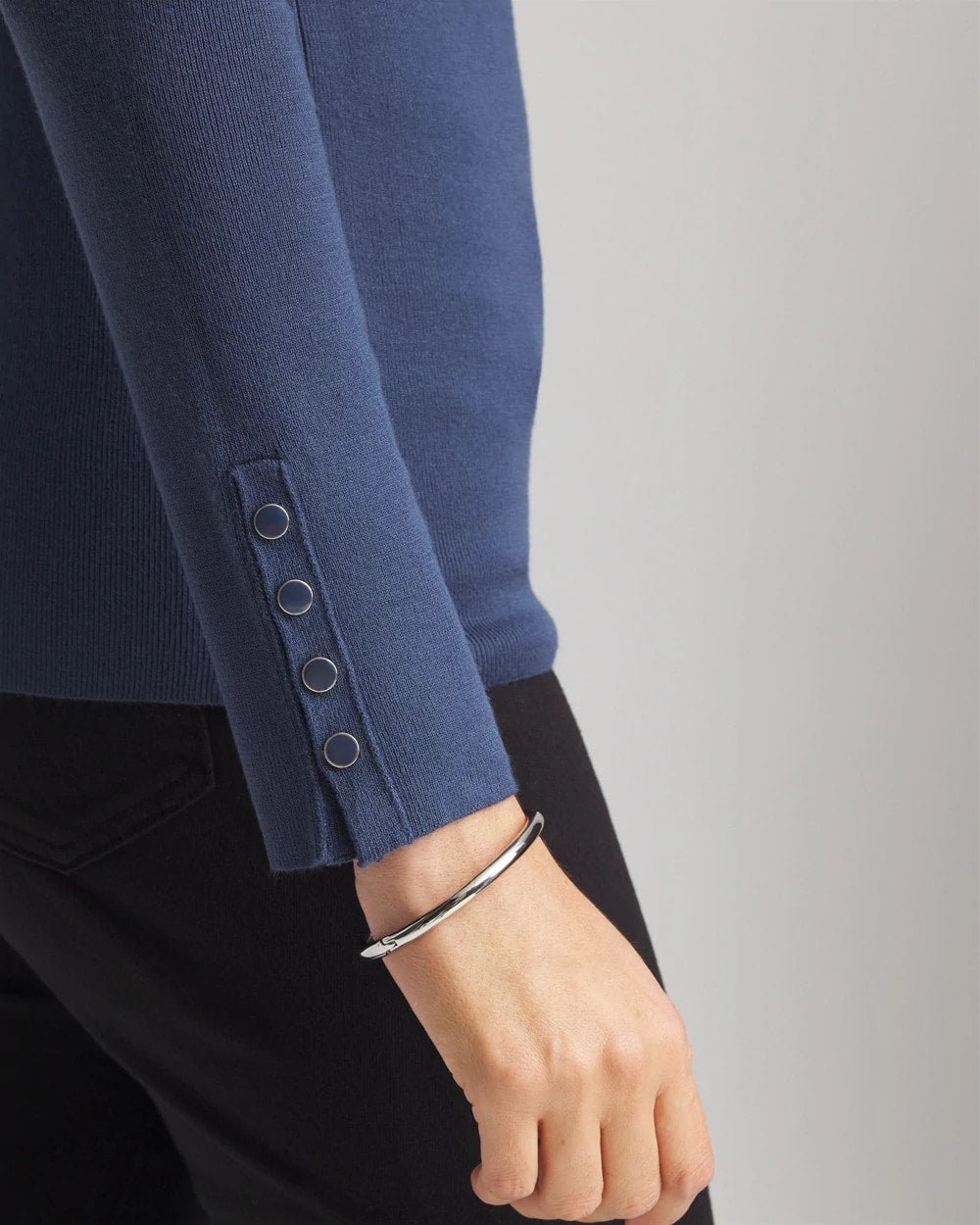 Chico's Ella Button Cuff Turtleneck Sweater Indigo Sky