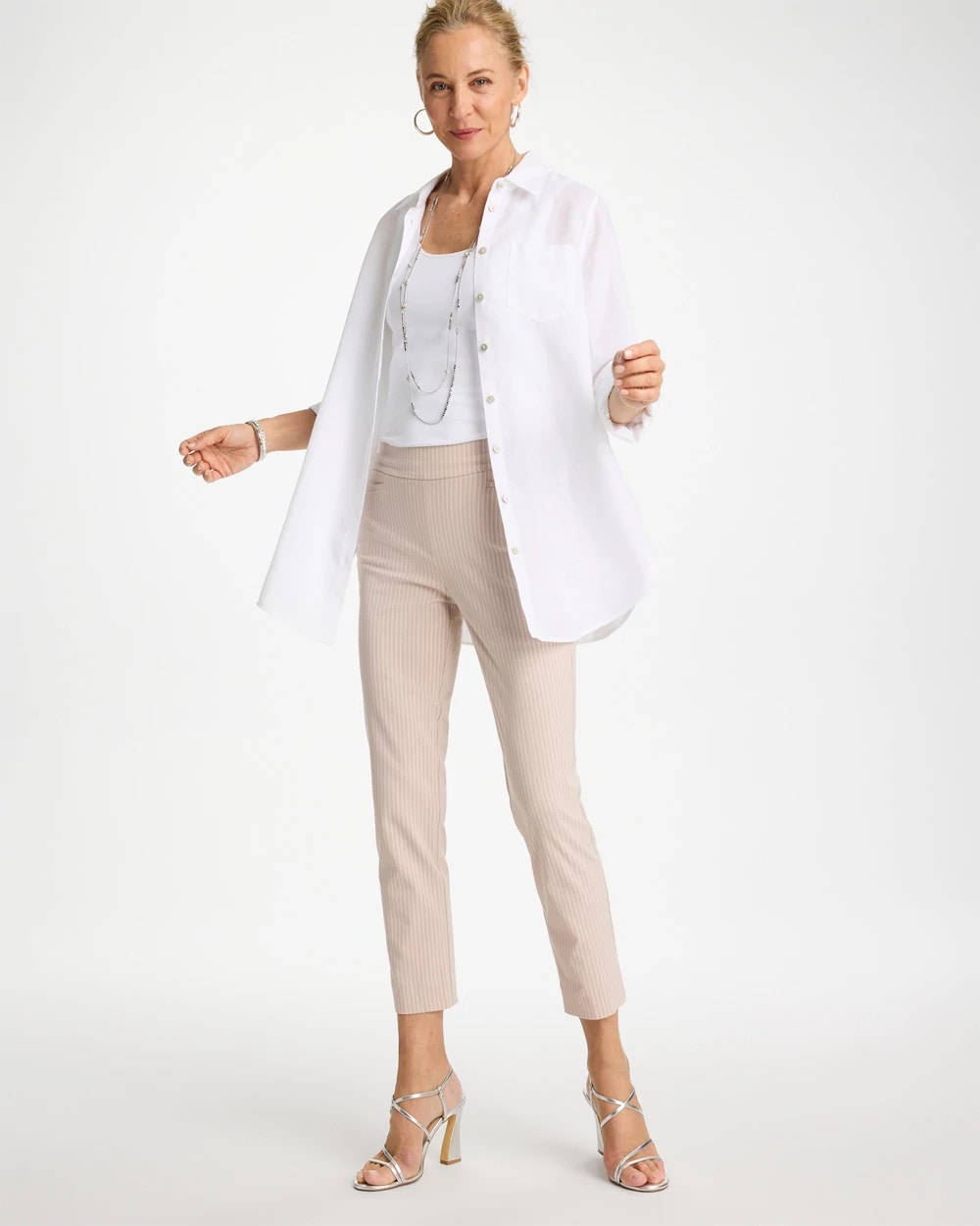 Chico's Brigitte™ Slim Twill Stripe Neutral Crop Neutral