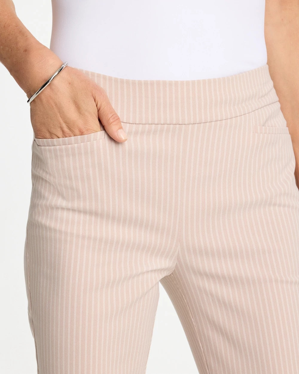 Chico's Brigitte™ Slim Twill Stripe Neutral Crop Neutral
