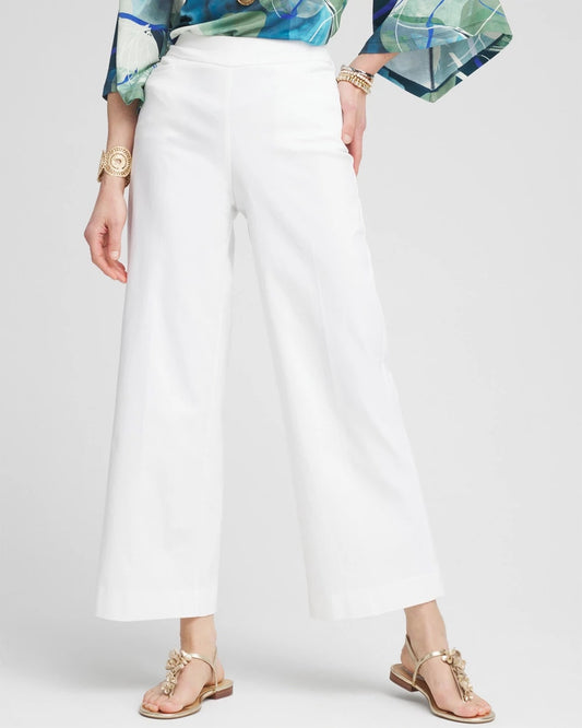 Chico's Petite Brigitte Wide Leg Cropped Pants Alabaster