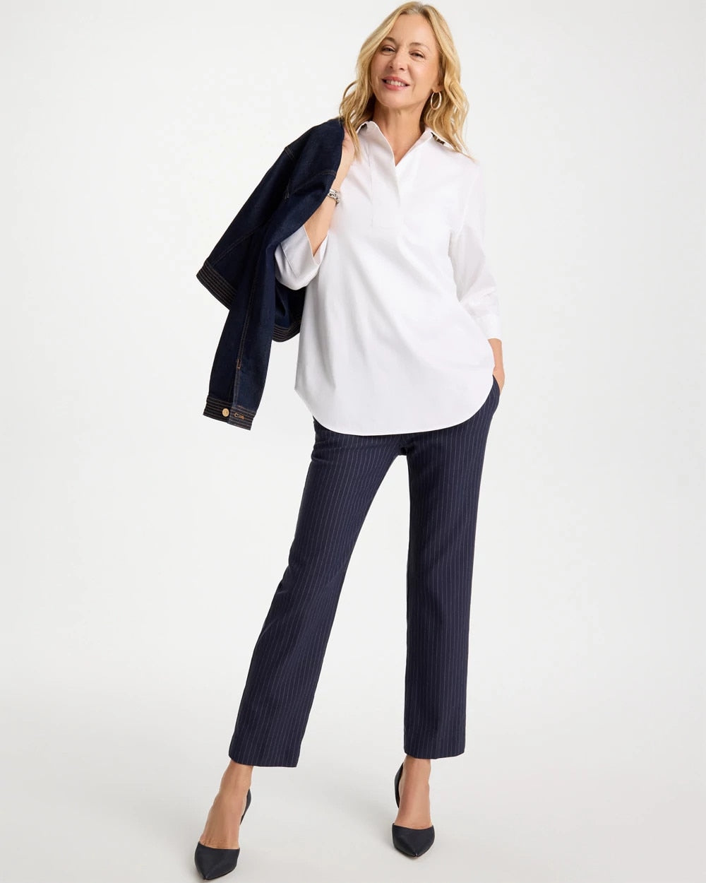 Chico's Brigitte™ Straight Pinstripe Cropped Pants Navy
