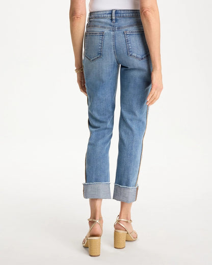 Chico's Girlfriend Roll Cuff Crop Jeans Allegro Indigo