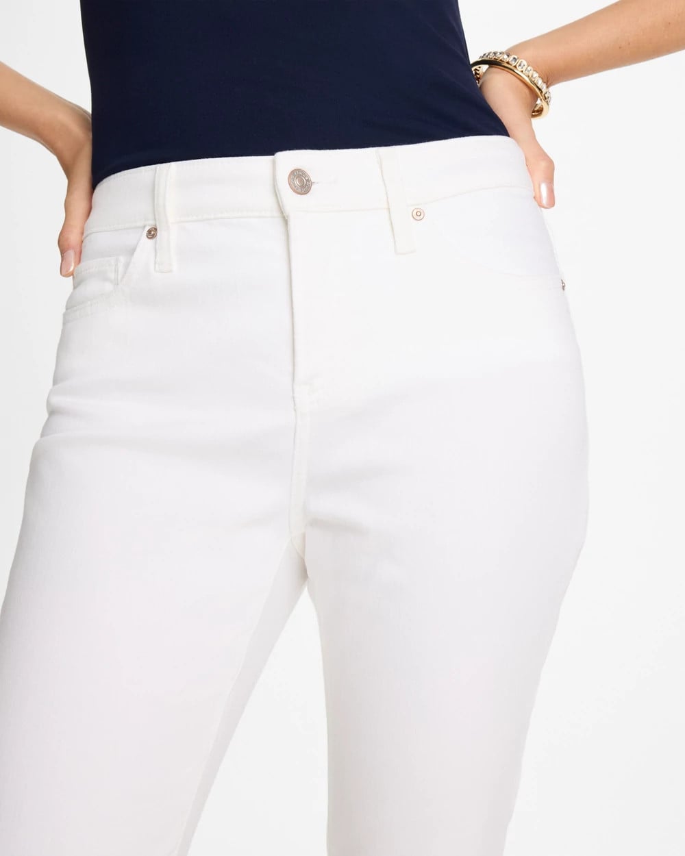 Chico's No-Stain Girlfriend Frayed Ankle Jeans Alabaster