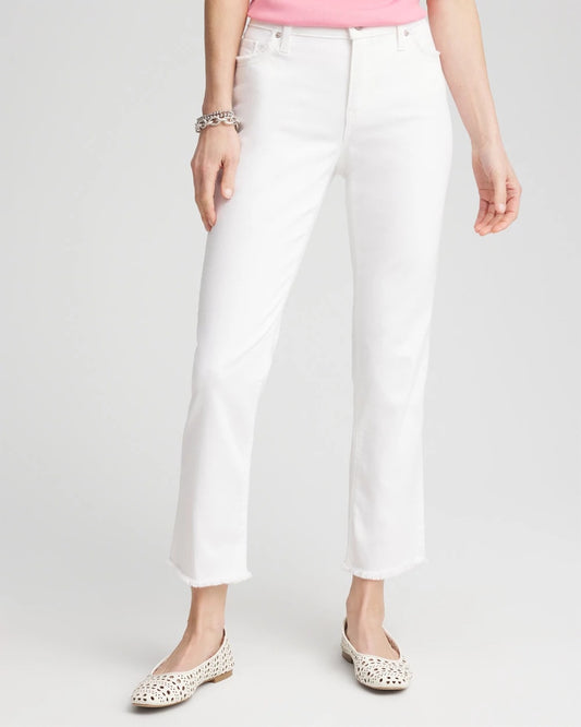 Chico's Girlfriend Frayed Cropped No Stain Jeans Alabaster