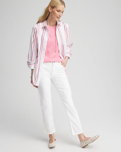 Chico's Girlfriend Frayed Cropped No Stain Jeans Alabaster