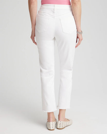 Chico's Girlfriend Frayed Cropped No Stain Jeans Alabaster
