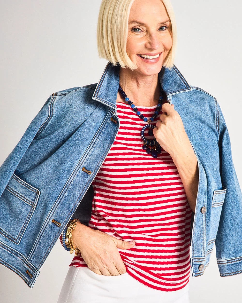 Chico's Denim Cropped Trucker Jacket Sakura Indigo