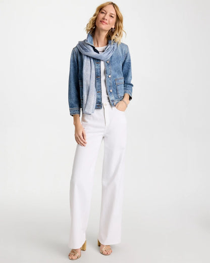 Chico's Denim Cropped Trucker Jacket Sakura Indigo