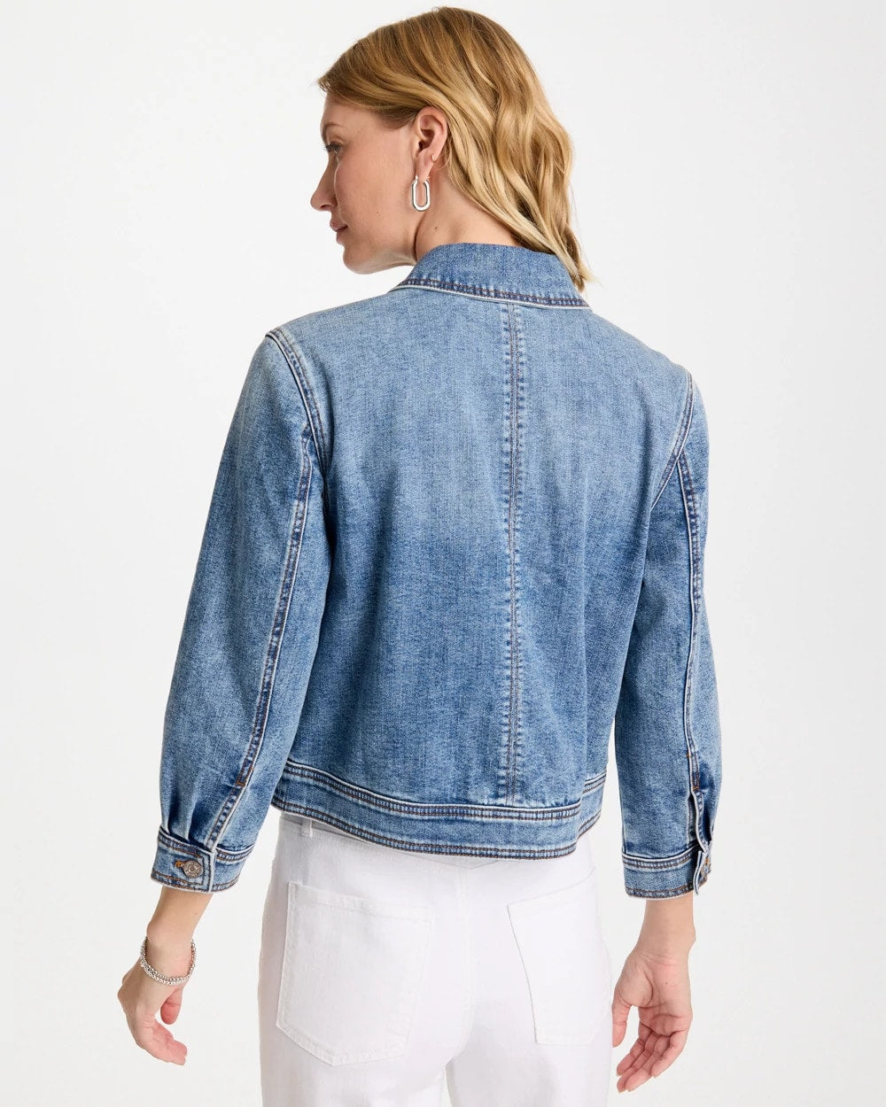 Chico's Denim Cropped Trucker Jacket Sakura Indigo