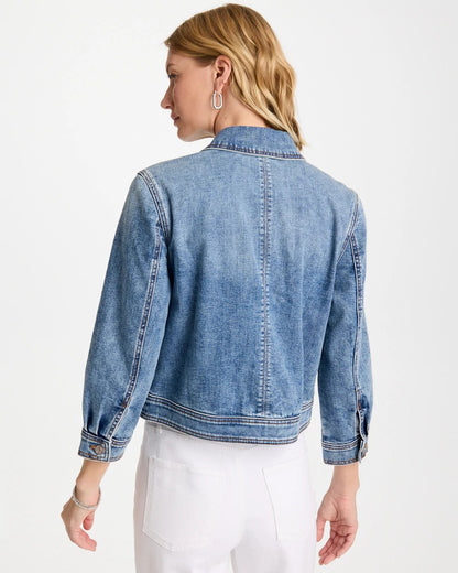 Chico's Denim Cropped Trucker Jacket Sakura Indigo