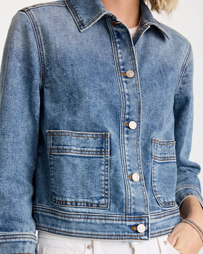 Chico's Denim Cropped Trucker Jacket Sakura Indigo
