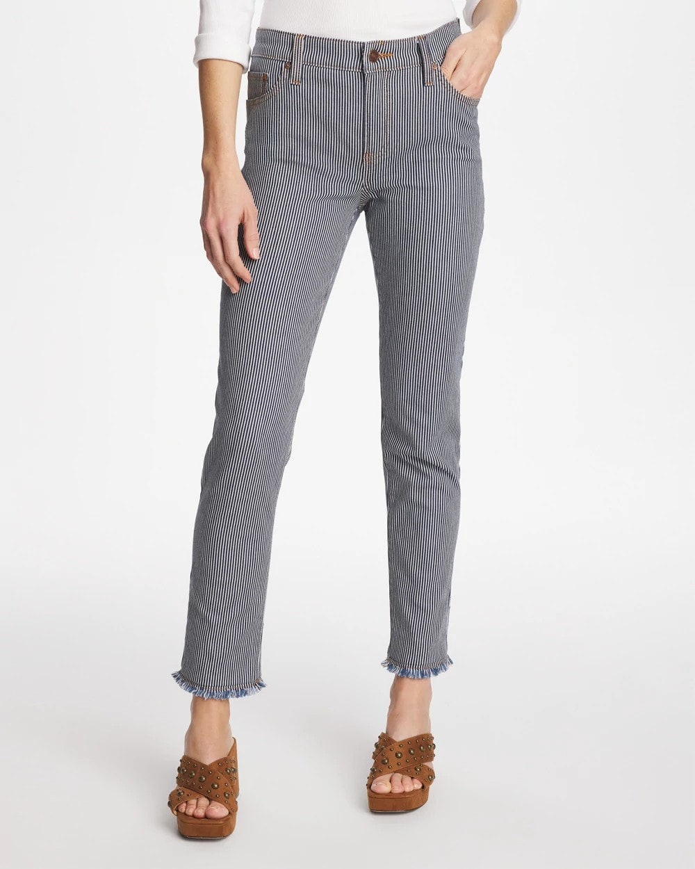Chico's Pinnacle Stripe Girlfriend Ankle Jeans Denim